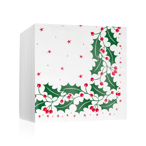 Christmas Holly & Berry White Napkin 2Ply 40cm