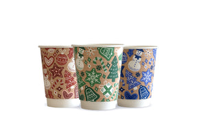 Kraft Christmas Double Wall Hot Cup - mixed colour sleeve