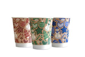 Kraft Christmas Double Wall Hot Cup - mixed colour sleeve