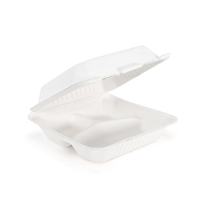 Bagasse 3-Compart Clamshell - 9x9"