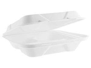 Nourish Moulded Fibre 3 Compartment Clamshell Food Box 9x9"
