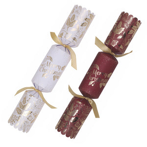 14" Deluxe White & Burgundy Merry Christmas Crackers