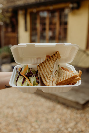 Bagasse 2-Compart Clamshell  - 9x6"
