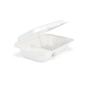 Bagasse 2-Compart Clamshell  - 9x6"