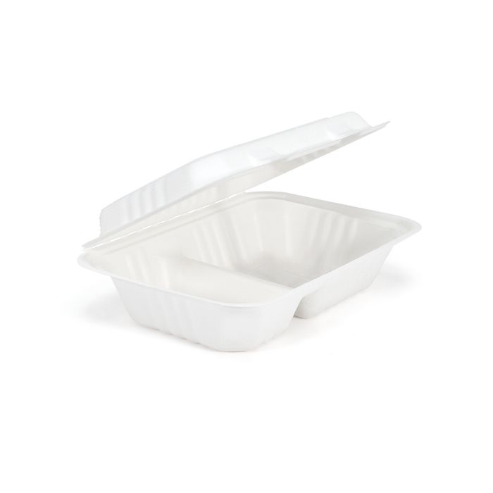 Bagasse 2-Compart Clamshell  - 9x6"