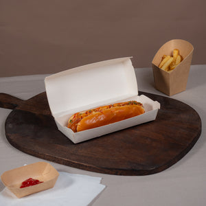Notpla Seaweed Lined Hot Dog Clamshell White 8 x 3"