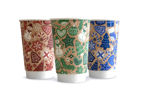 Kraft Christmas Double Wall Hot Cup - mixed colour sleeve