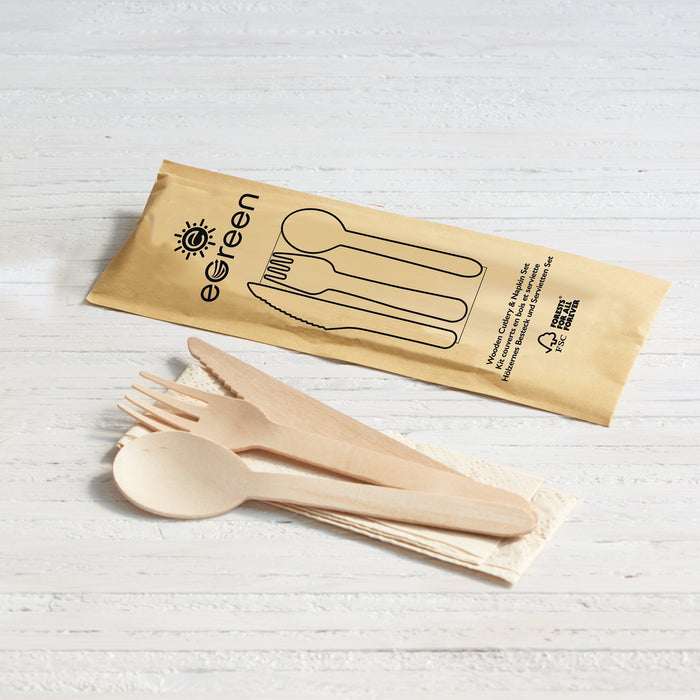 Wooden Disposable Four Piece Cutlery Set
