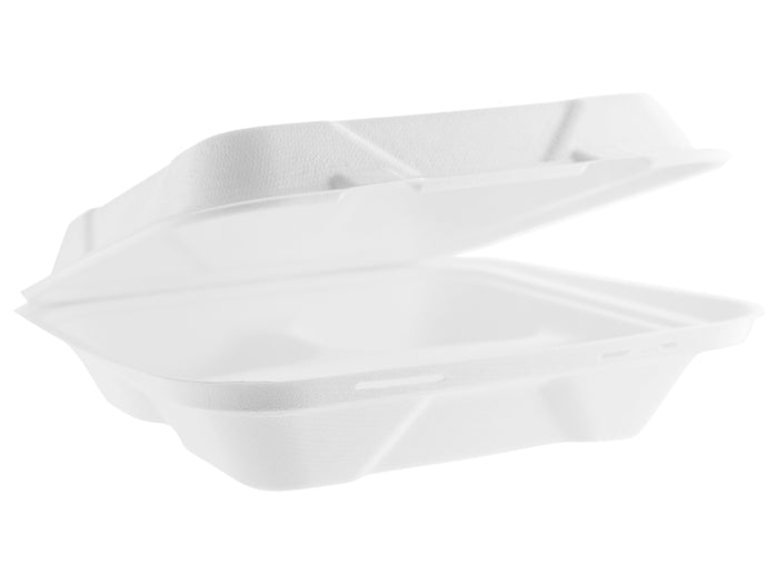 Bagasse 3 Compartment Clamshell Food Box 9x9"