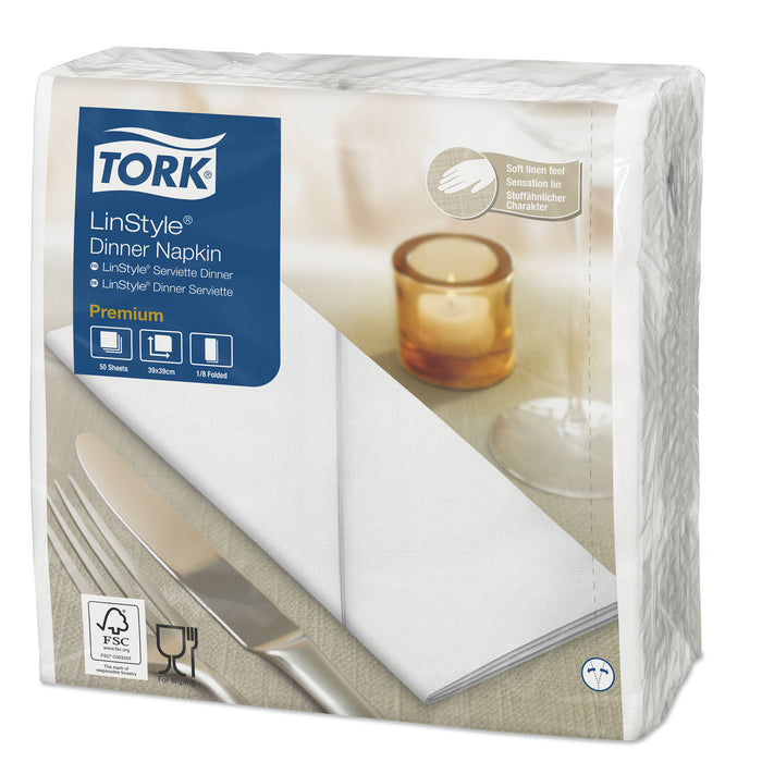 Tork® Linstyle Dinner Napkin White 1/8 Fold