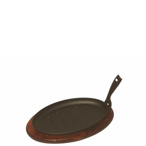 Cast Iron Flat Sizzle Platter with Wood Trivet