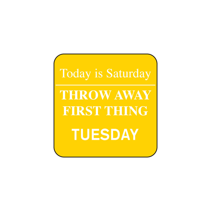 Use By Day Tuesday Label Yellow